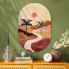 Heuvels - Palmbomen - Abstract Wandcirkel Ovaal Glas middel -sfeer2