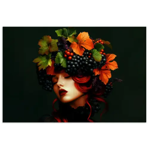 Vrouw - Rood - Groen - Druiven poster papier klein -3d