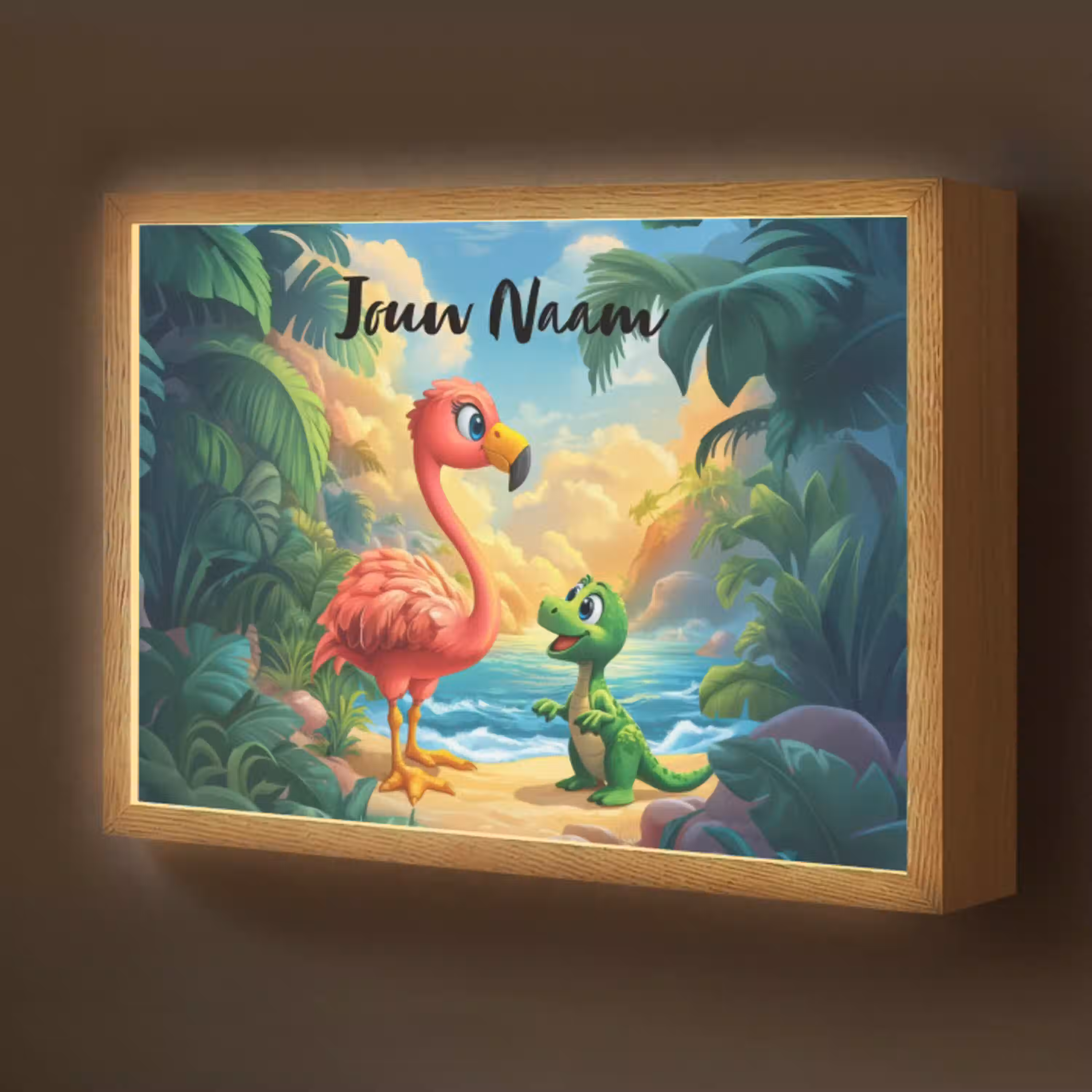 Flamingo - Dinosaurus - Strand - Kleurrijk Light Box met batterij (Wandlamp kind) middel -z3d_website