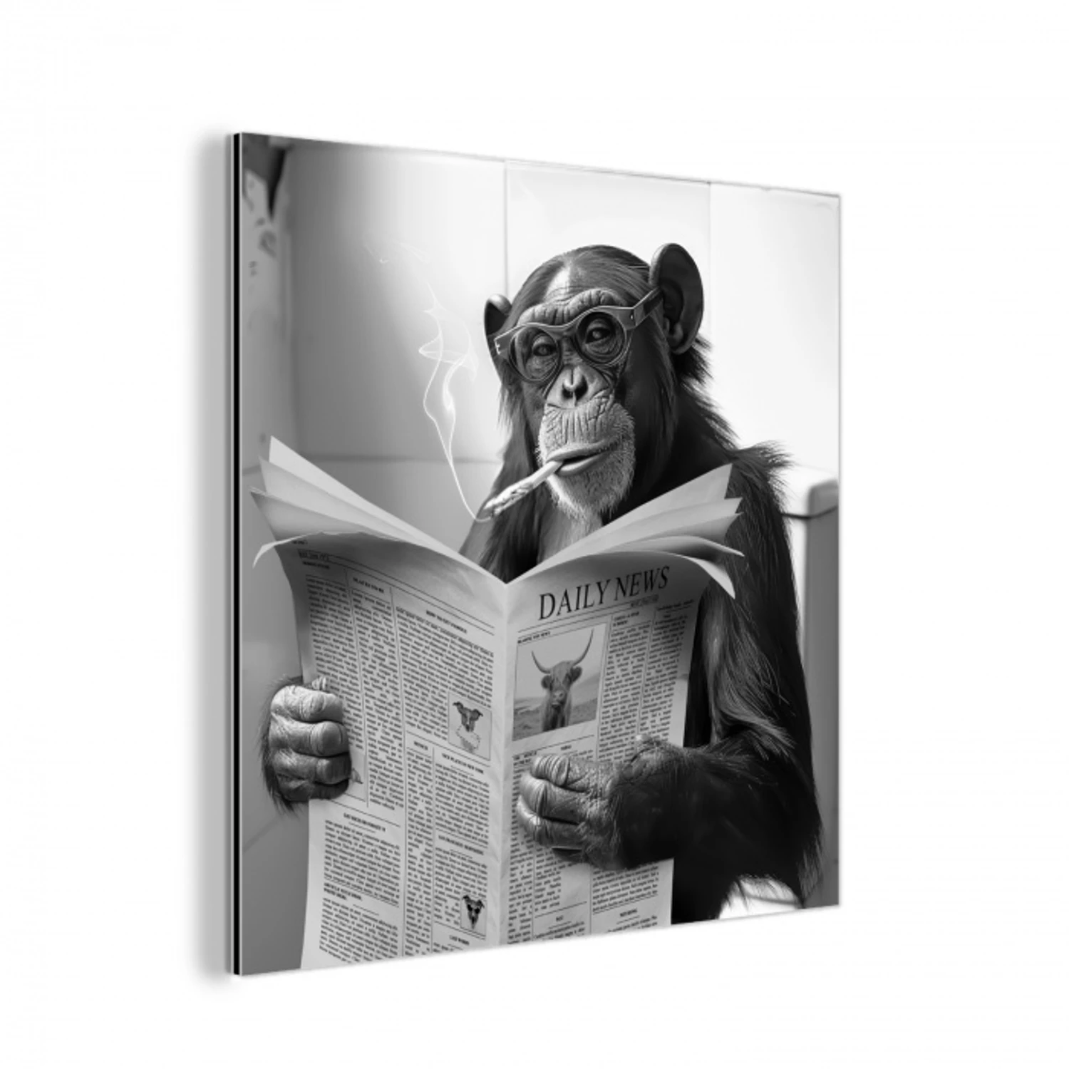 Chimpansee - Aap - Krant - WC - Humor aluminium wit klein -3d
