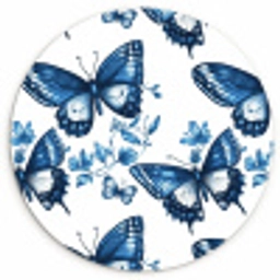 Blauw - Vlinders - Bloemen - Wit Wandcirkel kunststof plaat 5mm dik klein 188 -3d