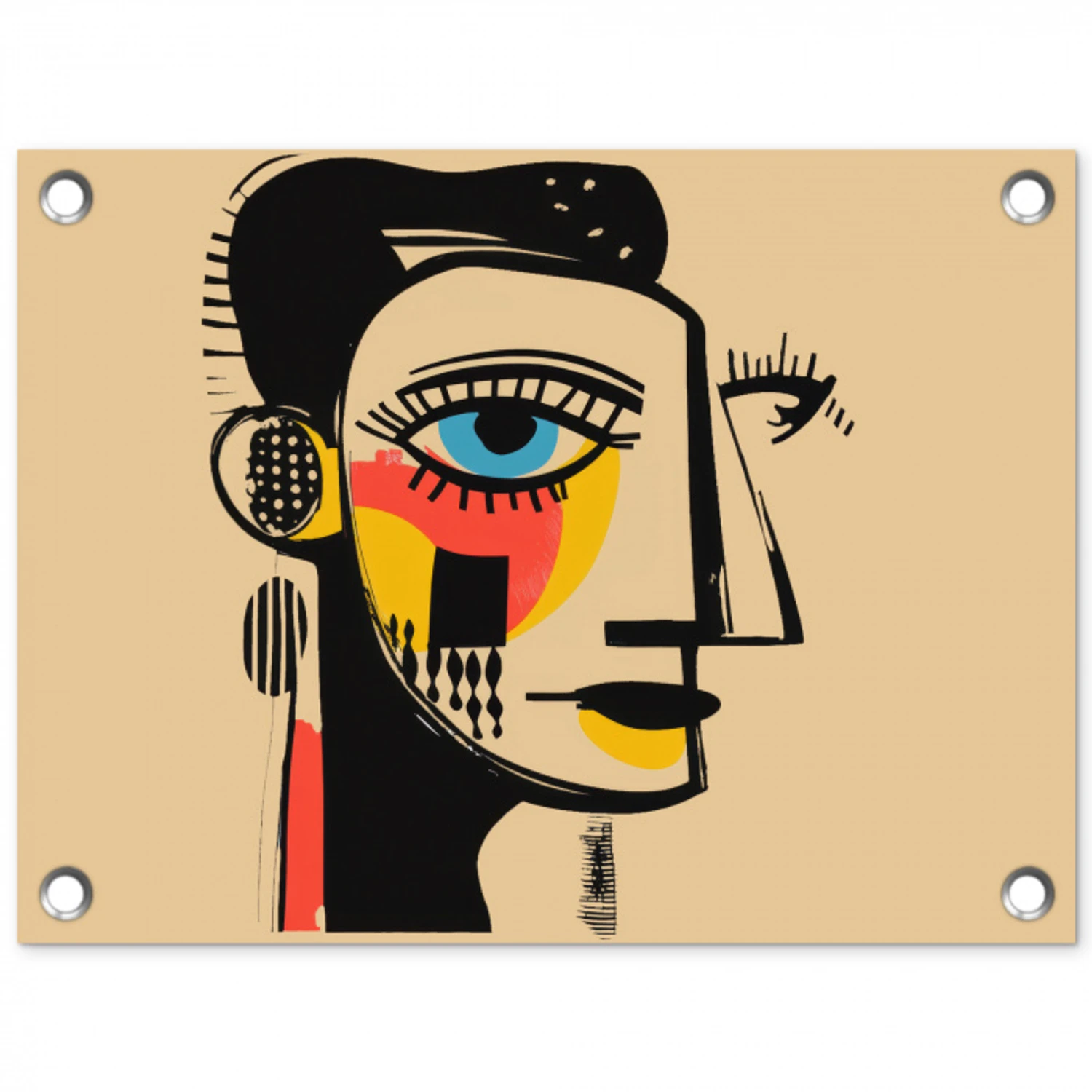 Geometrisch - Felle kleuren - Kubistische stijl tuinposter los doek klein -3d