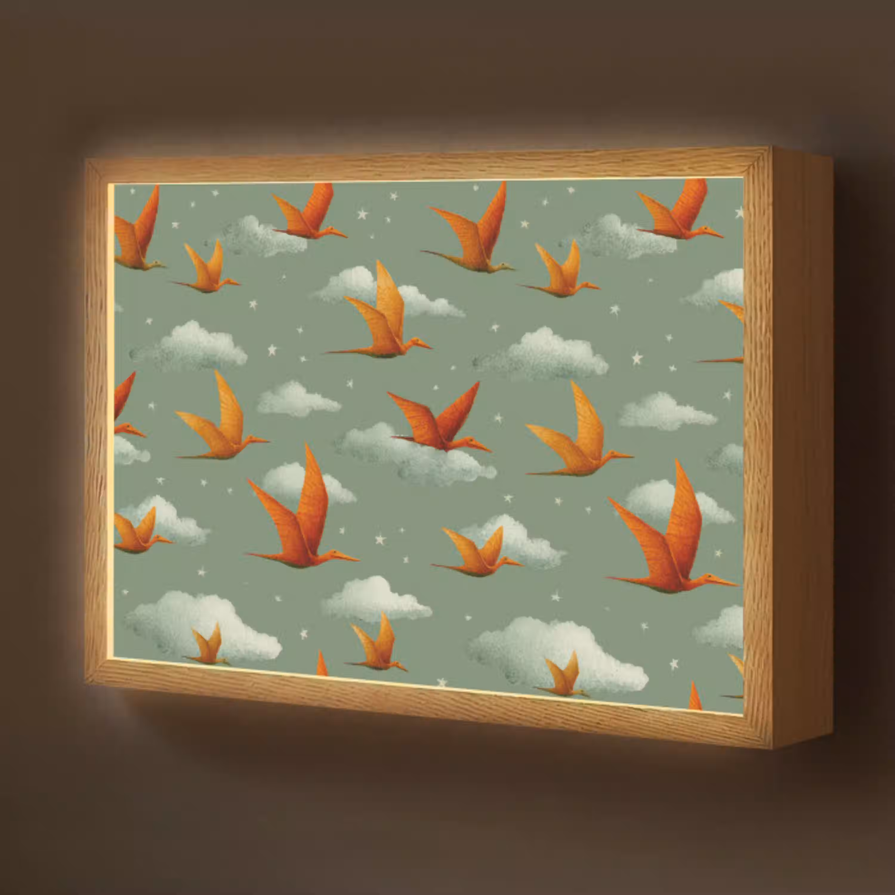 Dinosaurussen - Wolken - Sterren - Oranje Light Box met batterij (Wandlamp kind) middel -z3d_website
