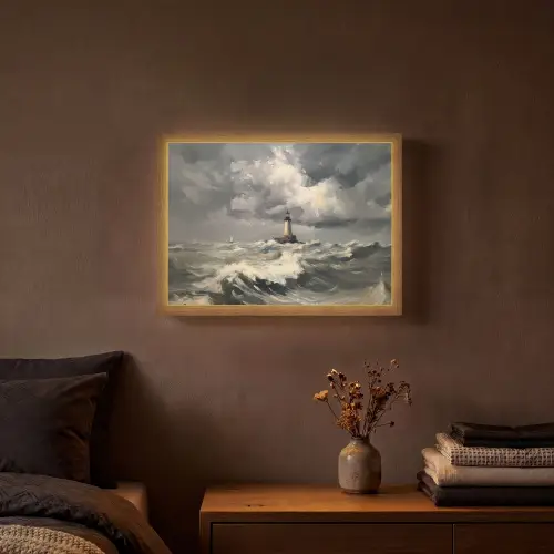 Vuurtoren - Golven - Storm Light Box met batterij (Wandlamp) middel -sfeer4