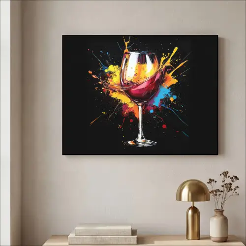 Wijn - Glas - Graffiti - Borrel - Rood - Verf Textielframe zwart klein -sfeer2