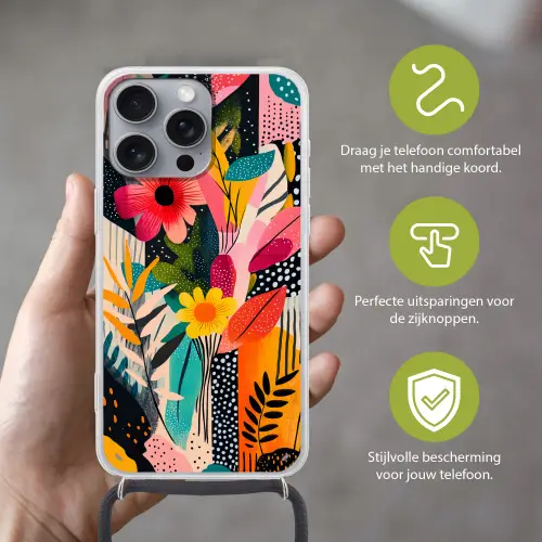 Schilderij - Abstract - Bloemen - Roze Hoesje iPhone 16 Pro Max met koord klein -sfeer2_NL