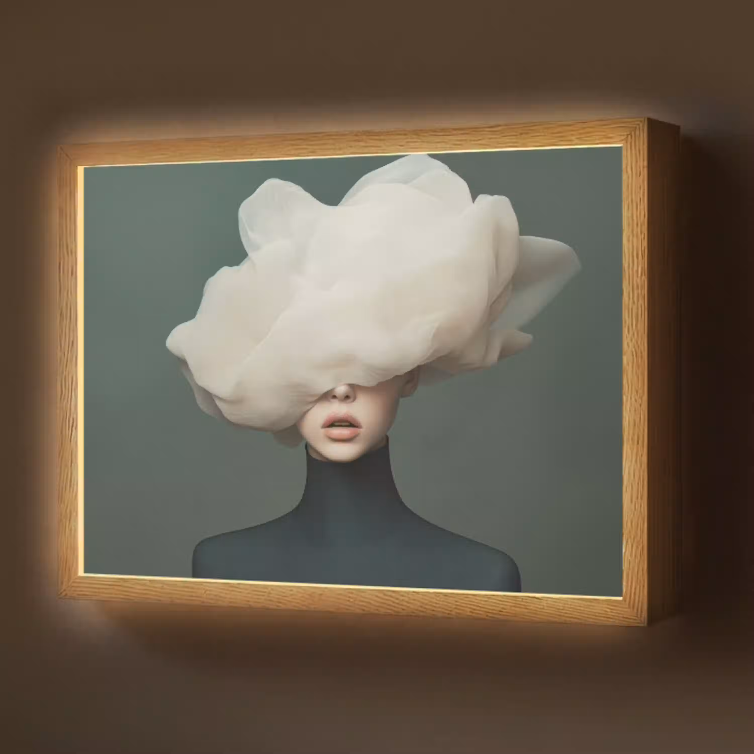 Hoed - Vrouw - Beige Light Box met batterij (Wandlamp) middel -z3d_website