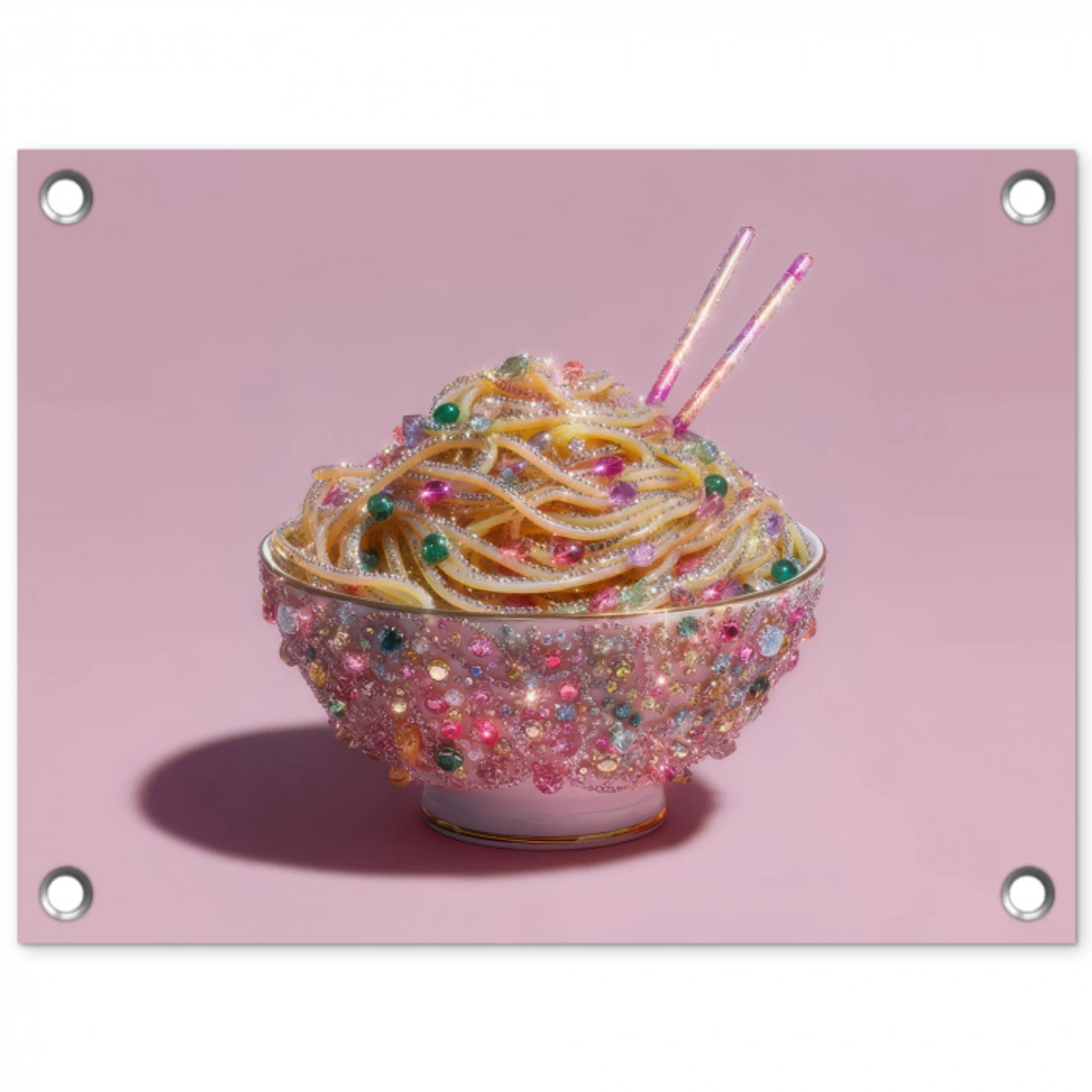 Noodles - Edelstenen - Stokjes - Roze tuinposter los doek klein -3d