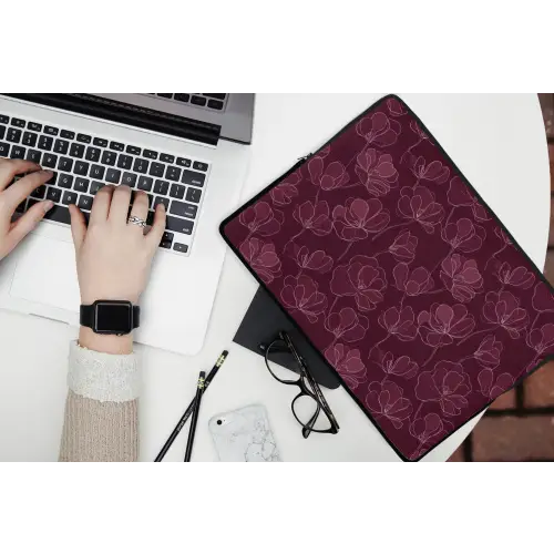 Bloemen - Patroon - Bordeauxrood laptophoes neopreen klein 279 -bureau
