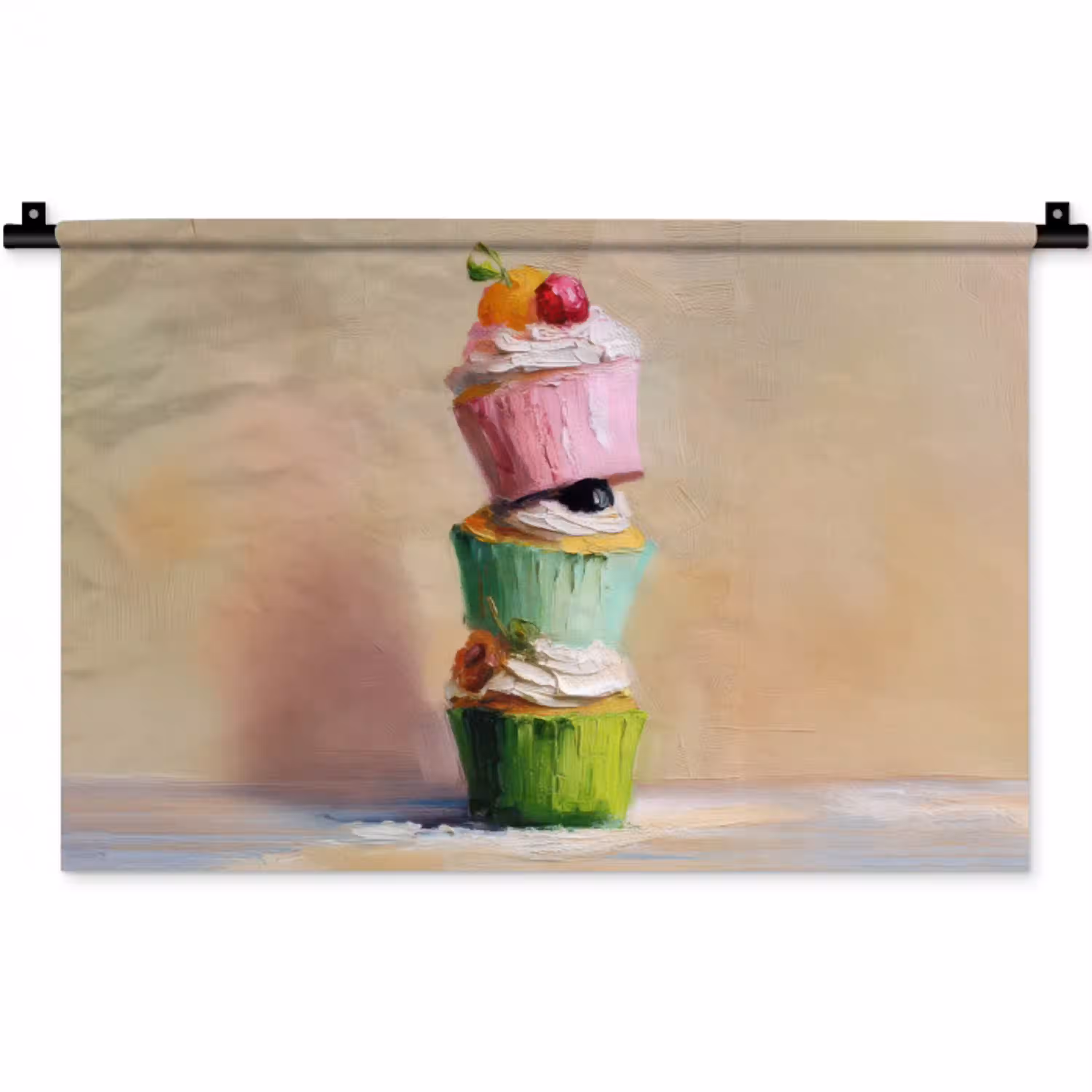 Cupcakes - Gestapeld - Kleurrijk - Fruit Wandkleed katoen klein -zz3d