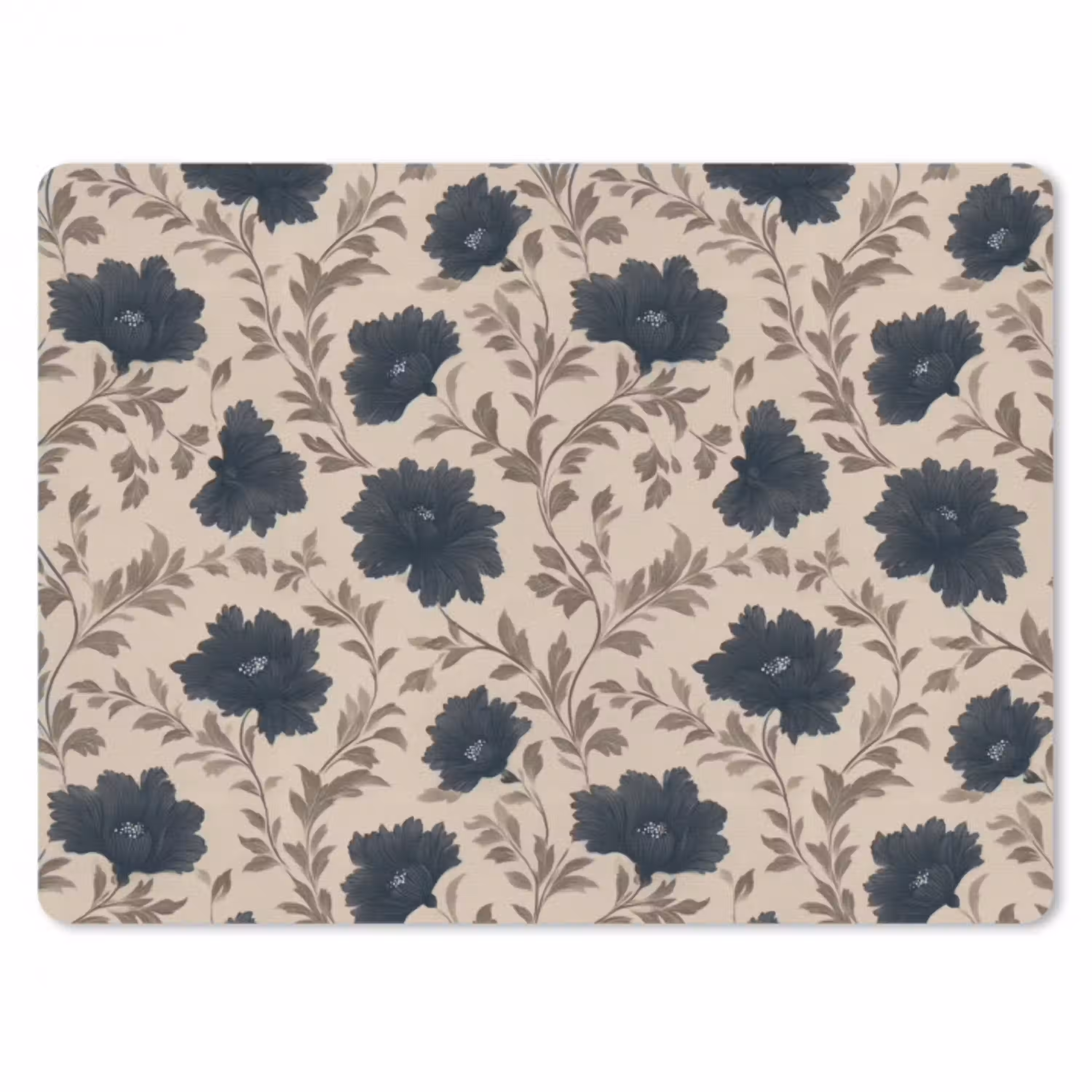 Motief - Bloemen - Zwart - Beige muismat rubber klein 262 -3d