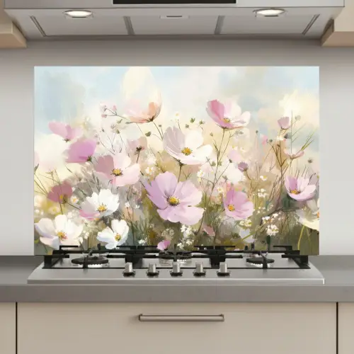 Bloemenveld - Lichte tinten - Geschilderd keuken achterwand spatscherm klein -3d_website