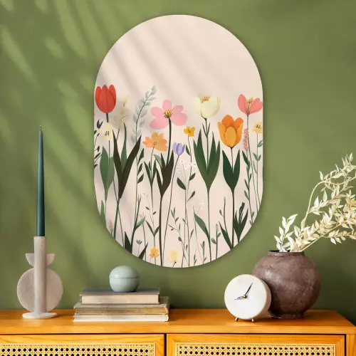 Pasteltinten - Bloemen - Illustratie Wandcirkel Ovaal Glas middel -sfeer2