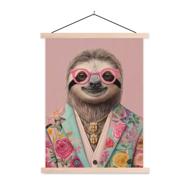 Schoolplaat - Luiaard - Bloemenprint - Bril - Roze