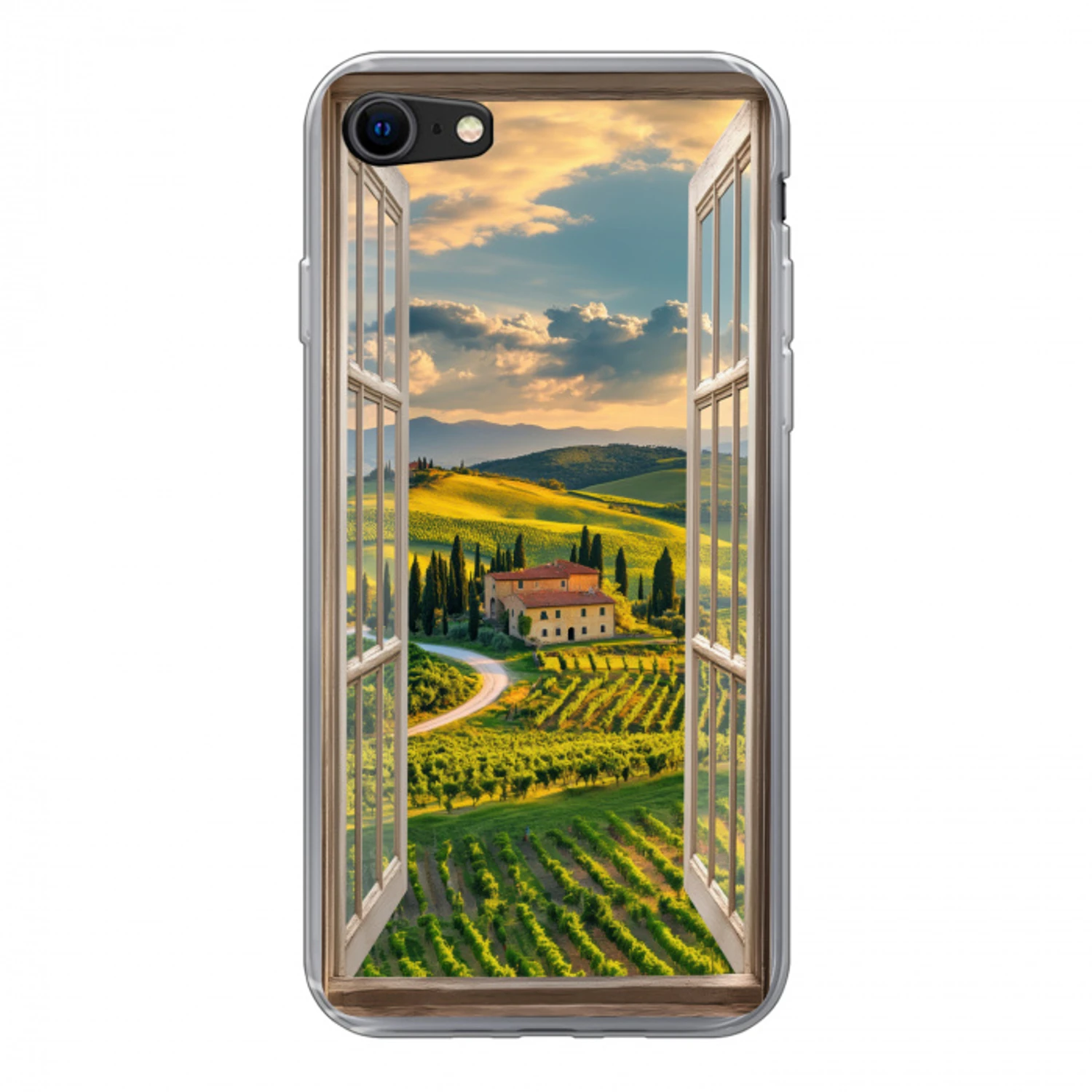 Doorkijk - Toscane - Uitzicht - Landschap - Zomer Telefoonhoesje iPhone 7 klein -3d