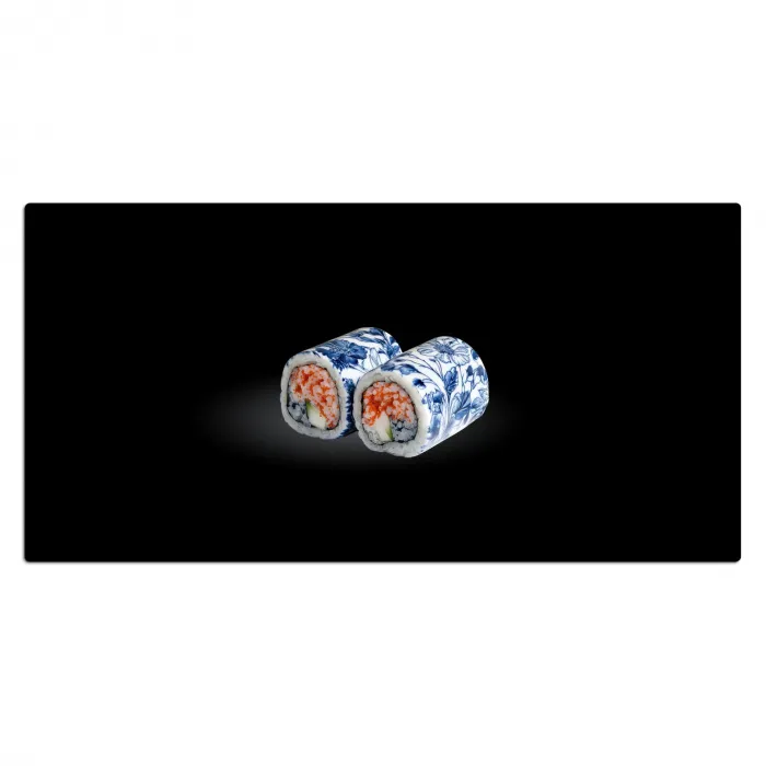 Sushi - Delfts blauw - Rijst - Vis - Elegant Muismat XXL klein -3d_leeg