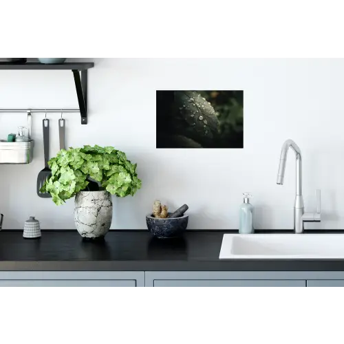 Blad - Groen - Nerven - Regendruppels Muursticker klein -keuken