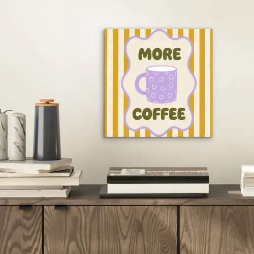 More coffee - Geel - Paars - Strepen - Mok aluminium wit klein -sfeer1