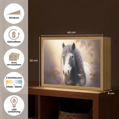Paard - Natuur - Dieren - Bloemen - Paars Light Box met batterij (Wandlamp kind) middel -USP_websiteoverzichtNL