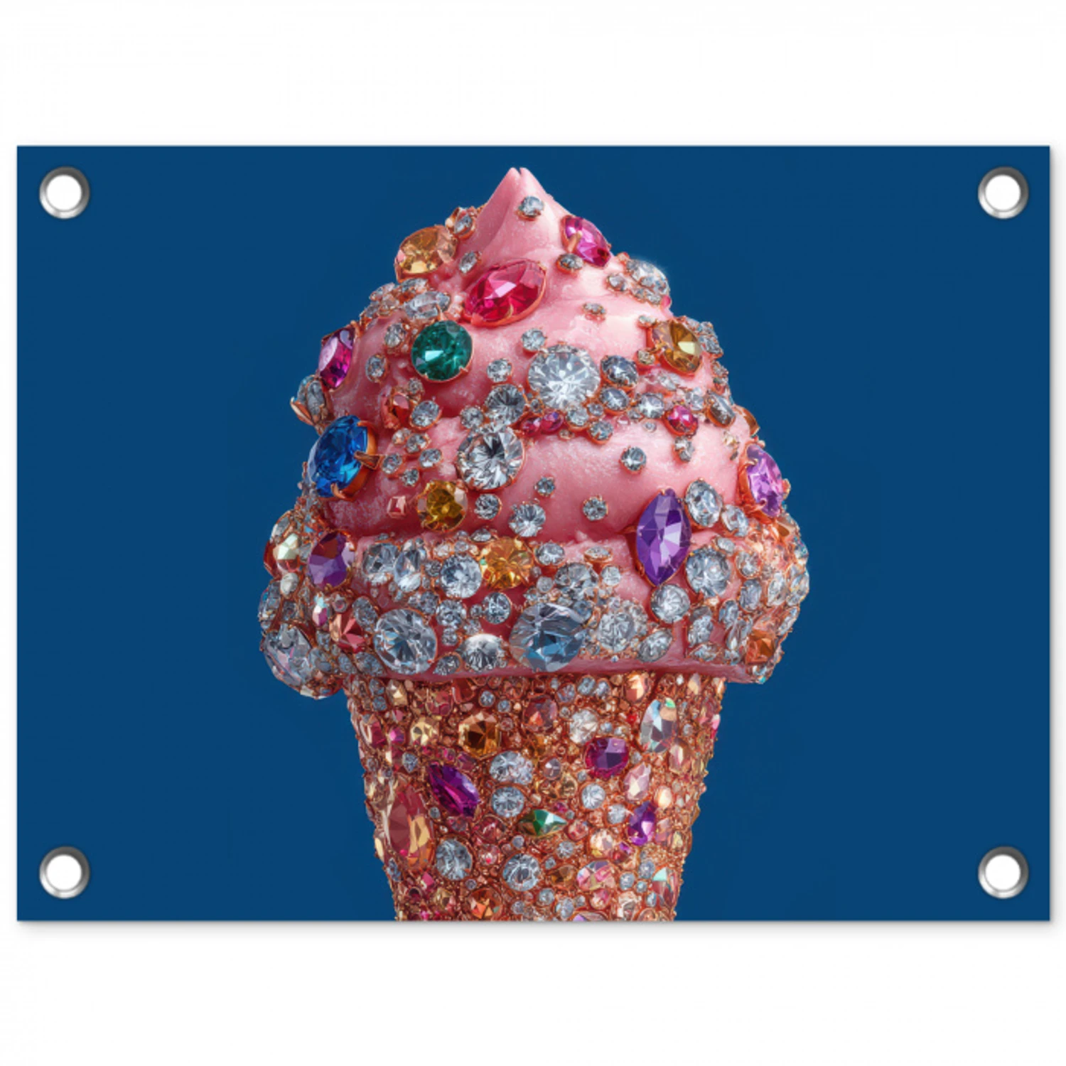 Ijsje - Hoorntje - Steentjes - Blauw tuinposter los doek klein -3d