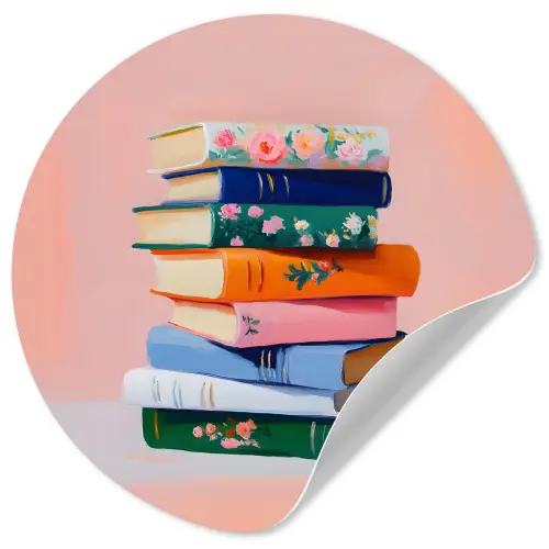 Boeken - Stapel - Kleurrijk Wandcirkel behangsticker klein -3d