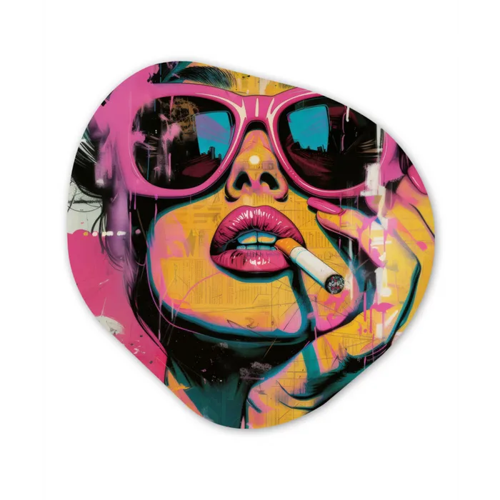 Portret - Vrouw - Abstract - Zonnebril Wandcirkel Organisch Plexiglas middel -3d