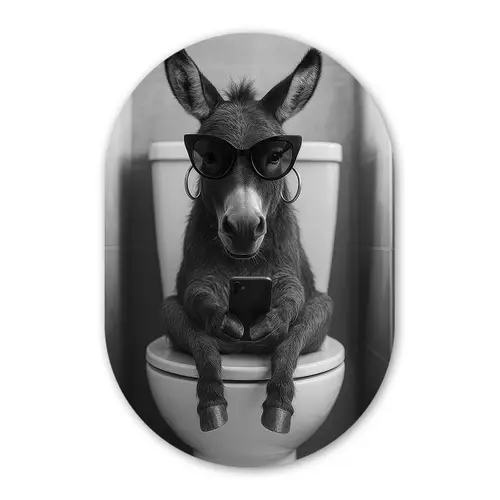 Ezel - Telefoon - Toilet - Zwart - Wit Wandcirkel Ovaal Forex klein -3d