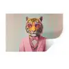 Tijger - Strik - Jasje - Roze Muursticker klein -3d