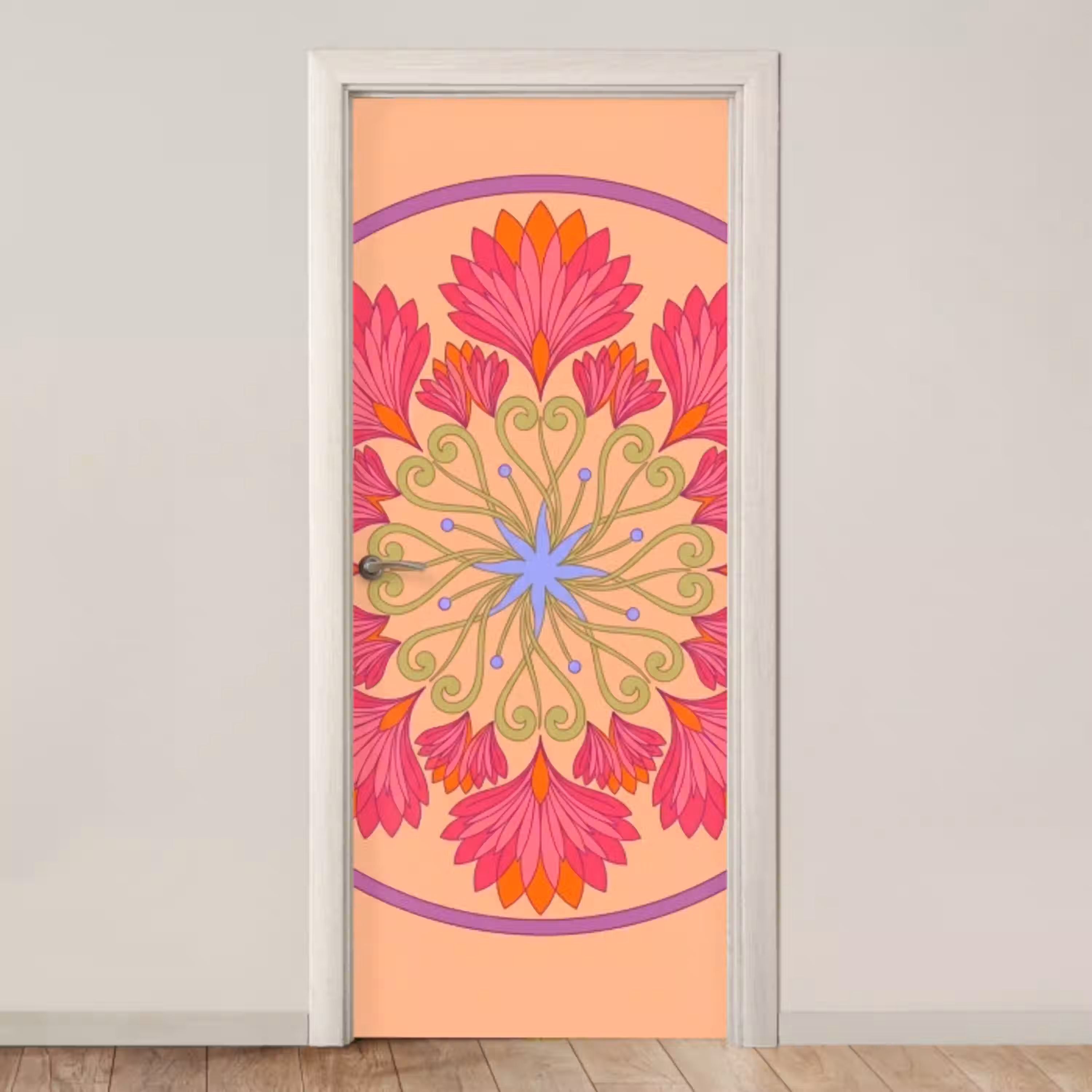 Bloemen - Patroon - Abstract - Roze - Decoratief deurposter klein -3d_beige