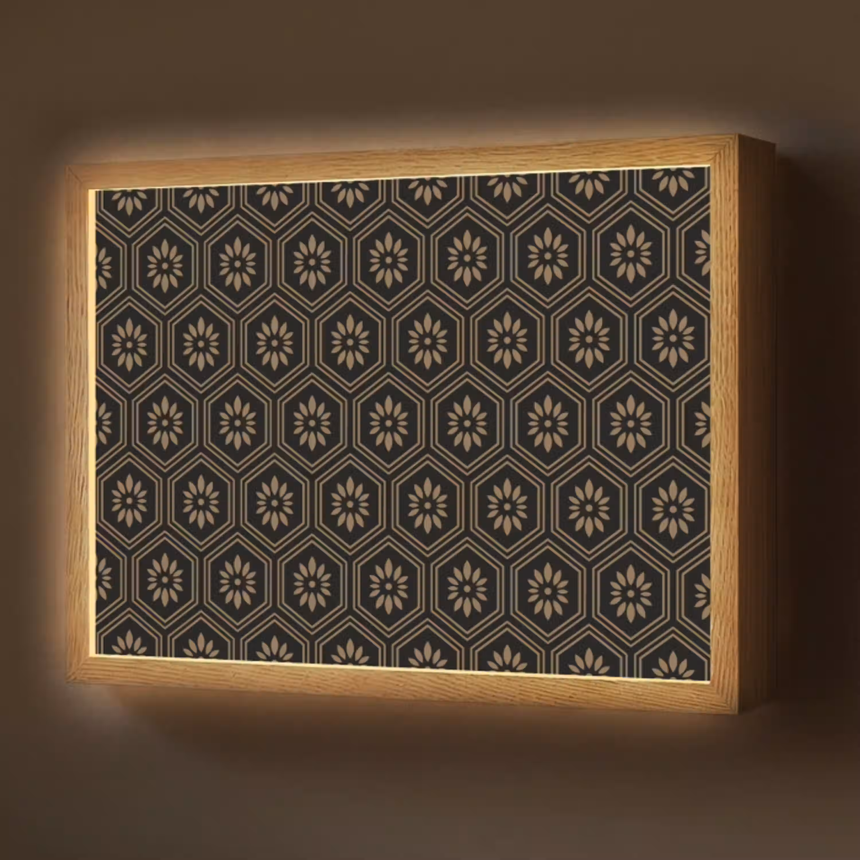 Bloemen - Goud - Hexagon Light Box met batterij (Wandlamp) middel 907 -z3d_website