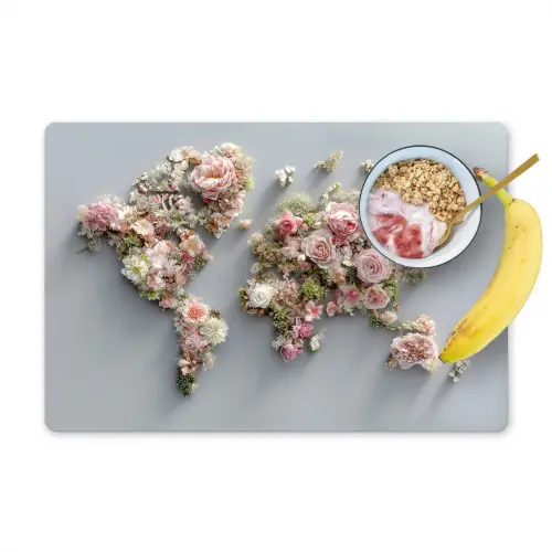 Wereldkaart - Rozen - Roze Placemat vinyl groot -zzzproduct_Kitchenyeah-website