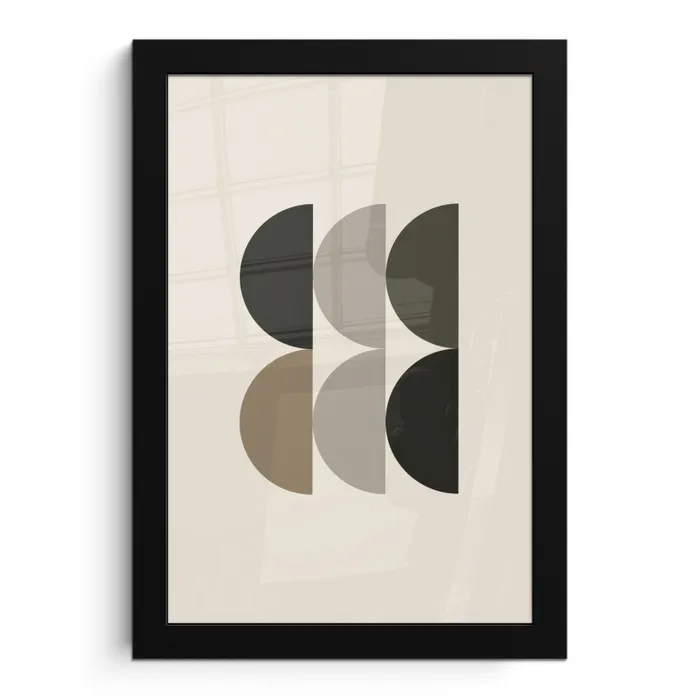 Halve cirkels - Aardetinten - Grafisch fotolijst zwart zonder passe partout klein -3d