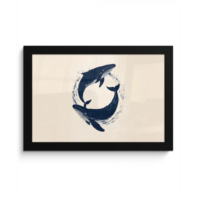 Walvissen - Spetters - Cirkel - Donkerblauw fotolijst zwart zonder passe partout klein -3d