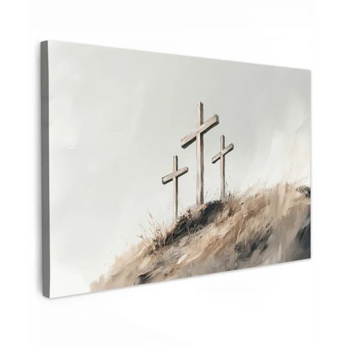Schilderij - Heuvel - Christendom - Kruis canvas 2cm klein -z3d
