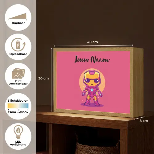 Superheld - Jongens - Rood - Paars Light Box met batterij (Wandlamp kind) middel -USP_websiteoverzichtNL