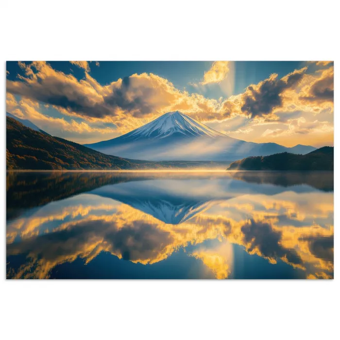 Berg - Rivier - Zonsondergang poster papier klein -3d