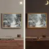 Bos - Winter - Bomen - Natuur - Pad - Sneeuw Light Box met batterij (Wandlamp) middel -sfeer3