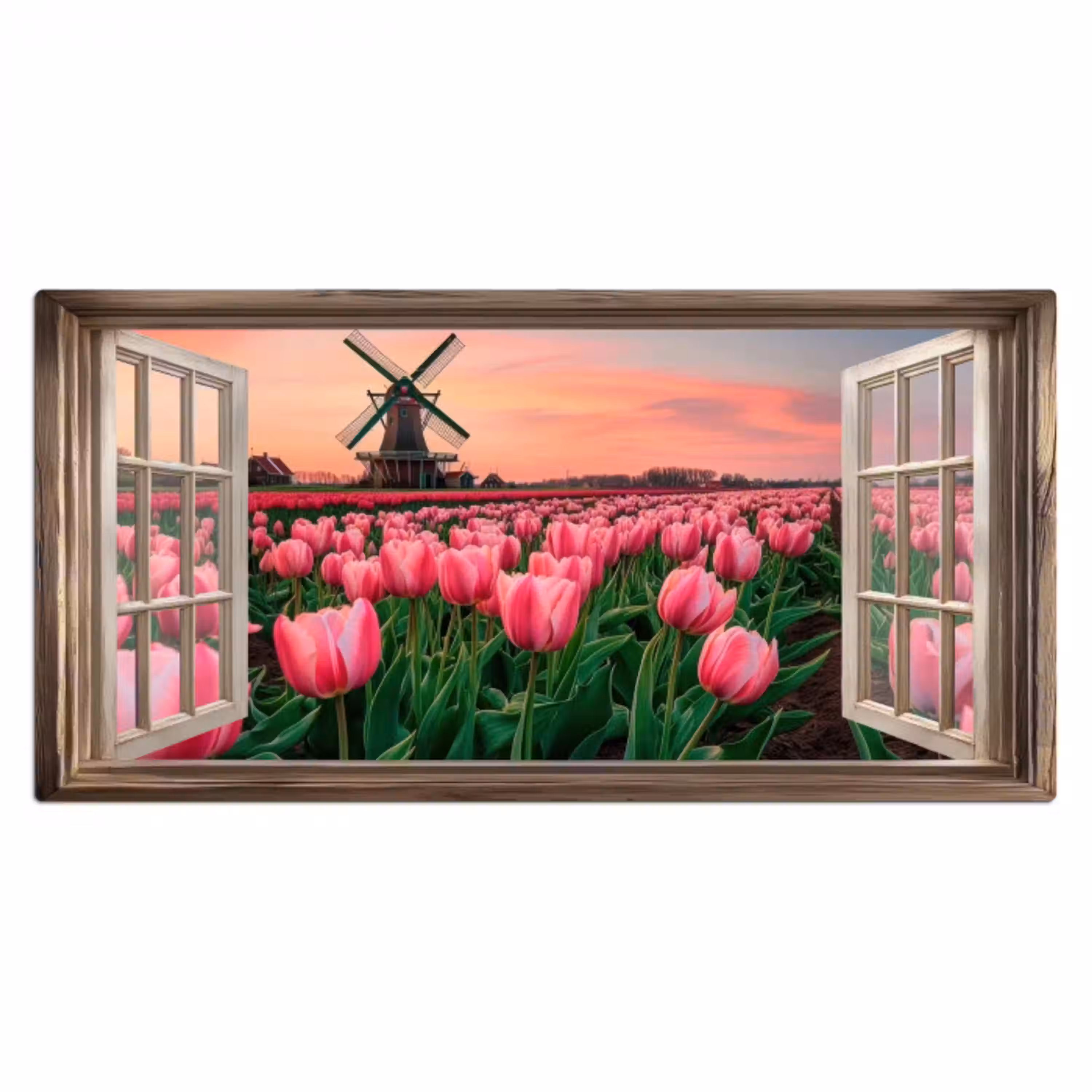 Doorkijk - Tulpen - Bloemen - Molen - Raam Muismat XXL klein -3d_leeg