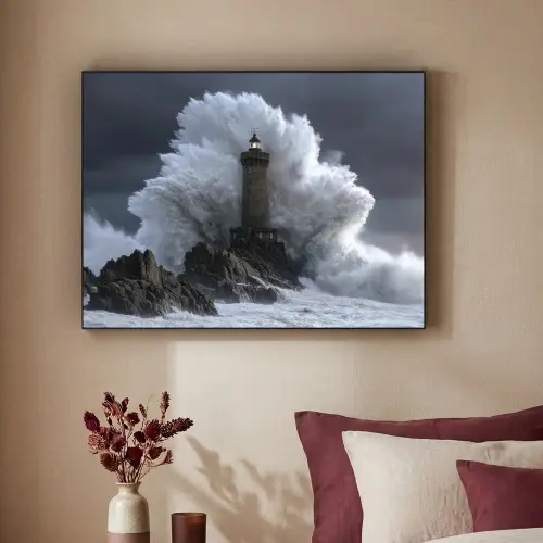 Golf - Vuurtoren - Schuimend water Textielframe - compleet frame klein -sfeer1