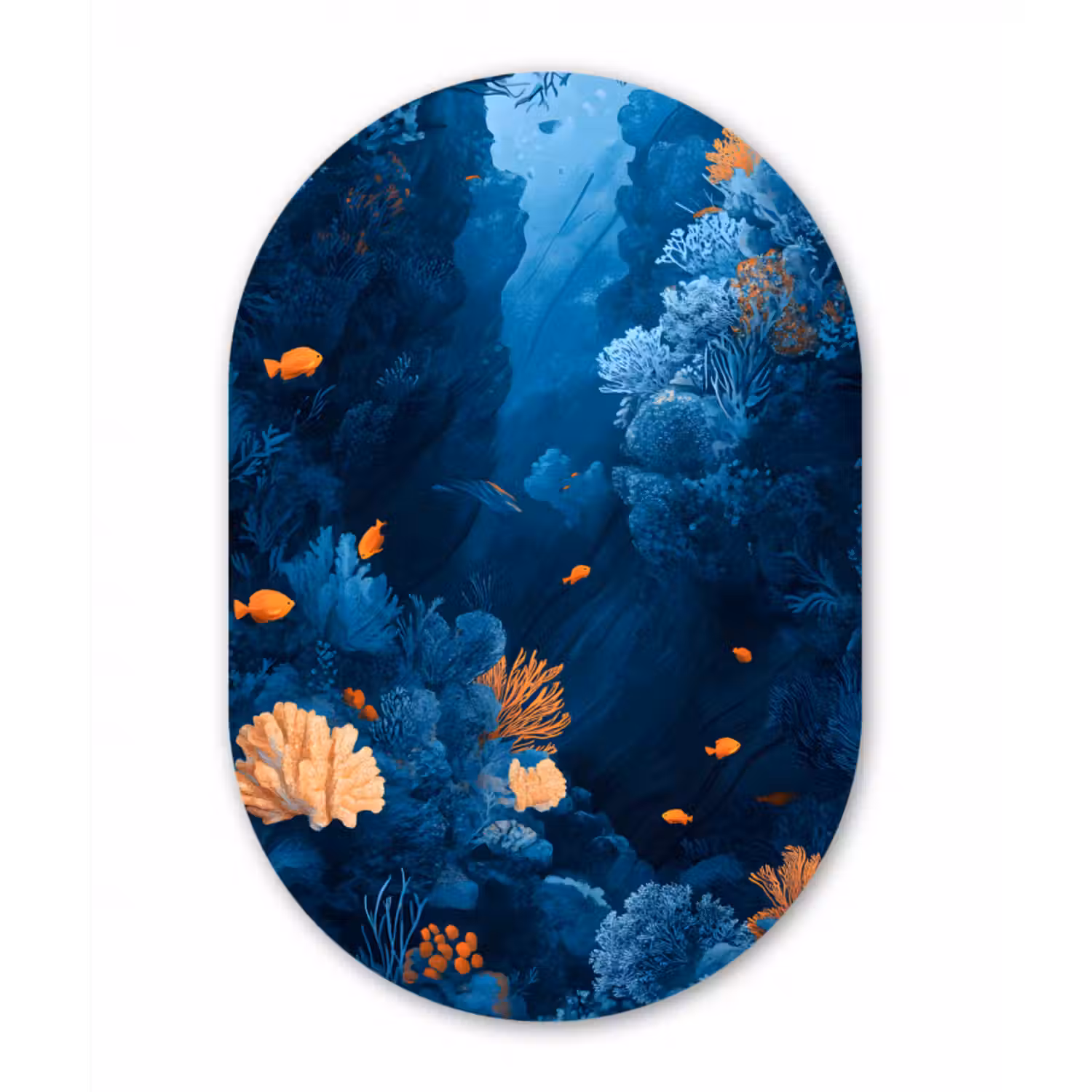 Glasbild Oval - Korallenriff - Fische - Ozean - Blau