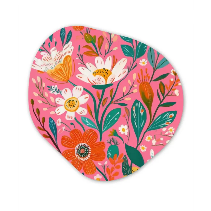 Roze - Bloemen - Wit - Oranje Wandcirkel Organisch Plexiglas middel -3d