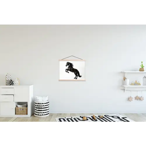 Zwart - Paard - Portret textielposter latten blank klein -kinderkamer