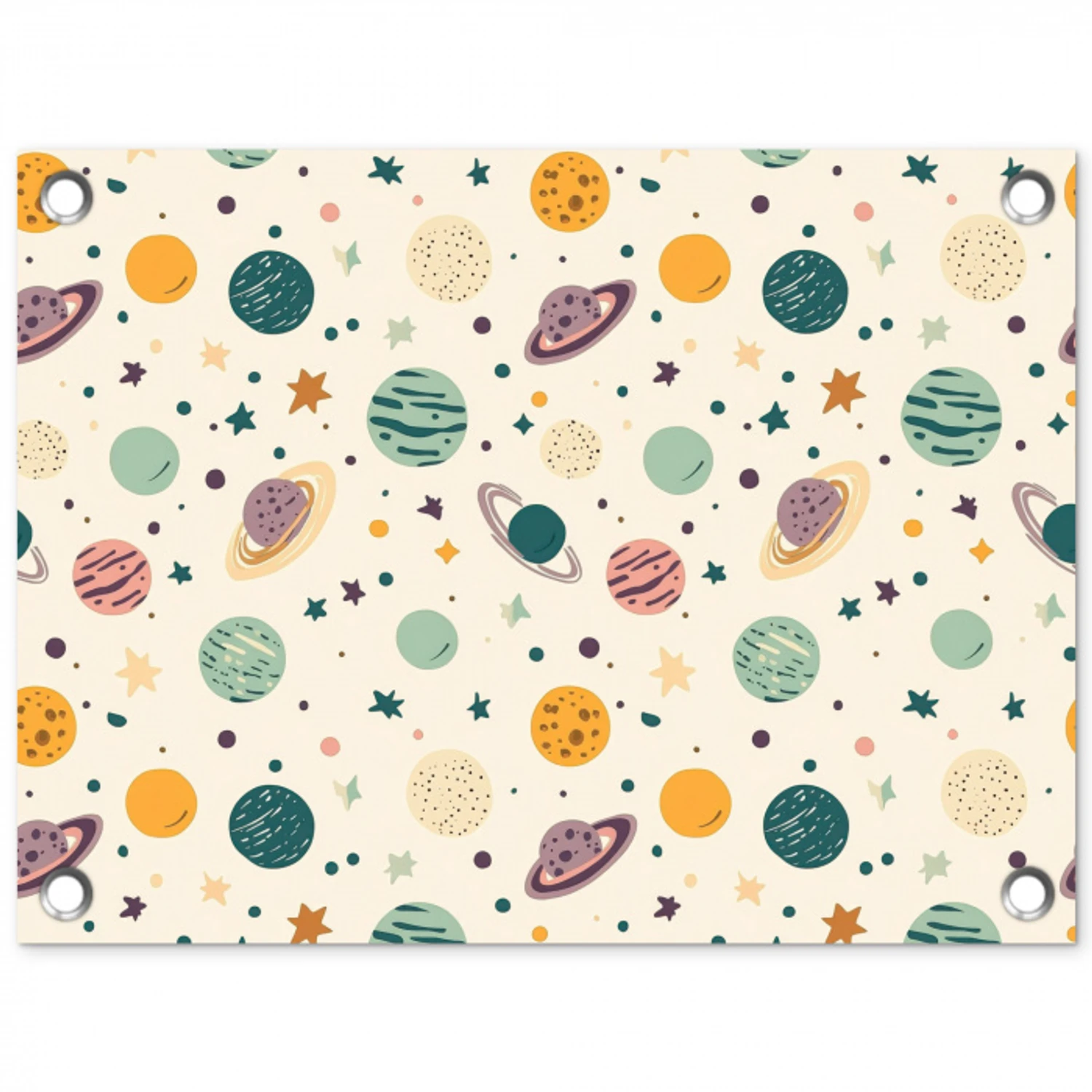 Planeten - Retro - Kleurrijk tuinposter los doek klein 239 -3d