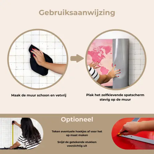 Wereldkaart - Roze - Vaag keuken achterwand spatscherm klein -gebruiksaanwijzing_NL