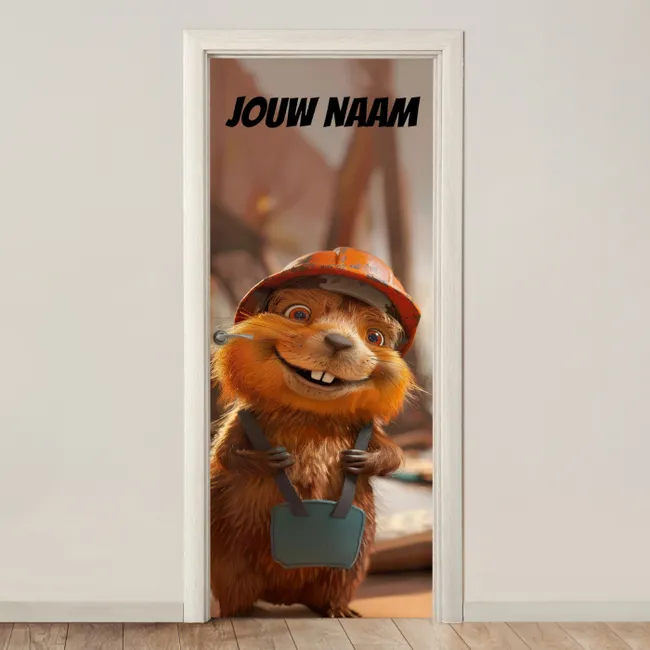 Deursticker met naam - Bever - Bouwhelm - Bruin