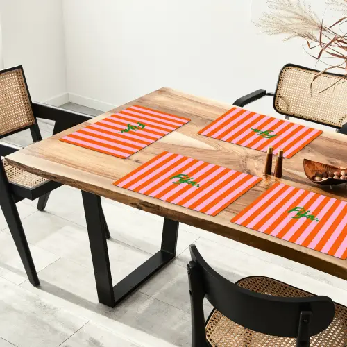 Patroon - Oranje - Fijn - Strepen Placemat vinyl groot -zzsfeer4_Kitchenyeah-website