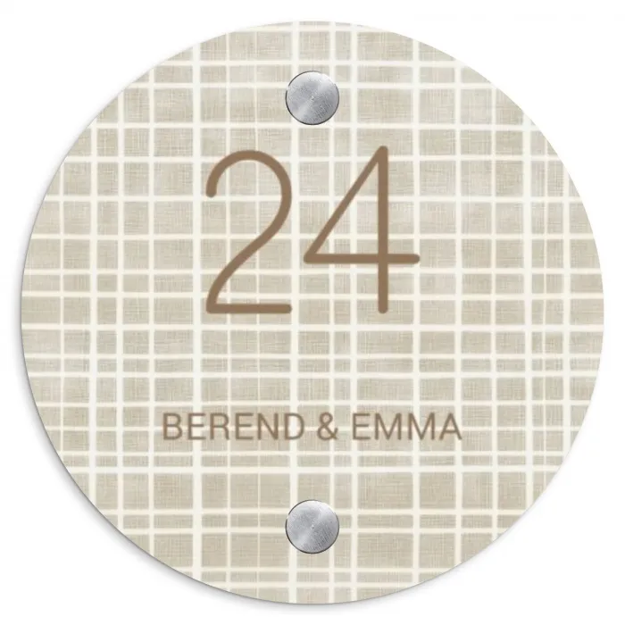Beige raster - Klassiek Naambord Rond klein -3d