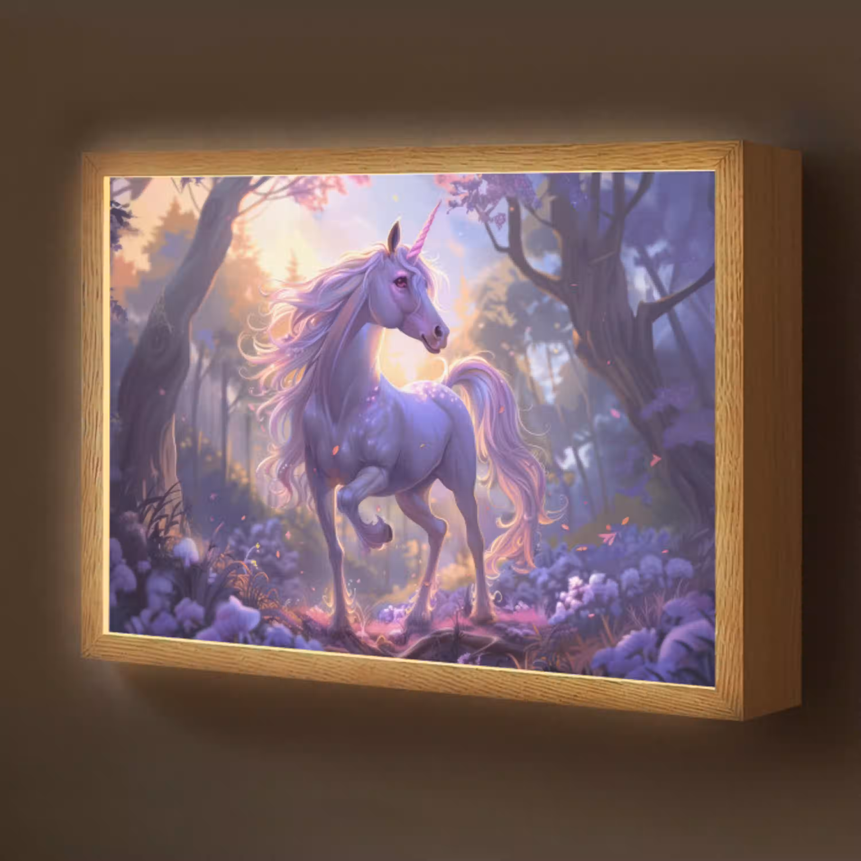 Eenhoorn - Paars - Sprookje - Fantasy dier Light Box met batterij (Wandlamp kind) middel -z3d_website