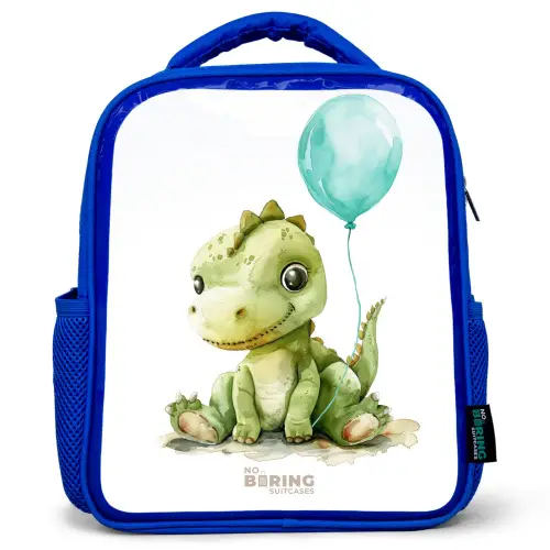 Dino met blauwe ballon Kinderrugzak - Blauw middel -3d
