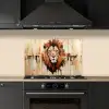 Leeuwenkop - Lijnen - Crème keuken achterwand spatscherm klein -sfeer1